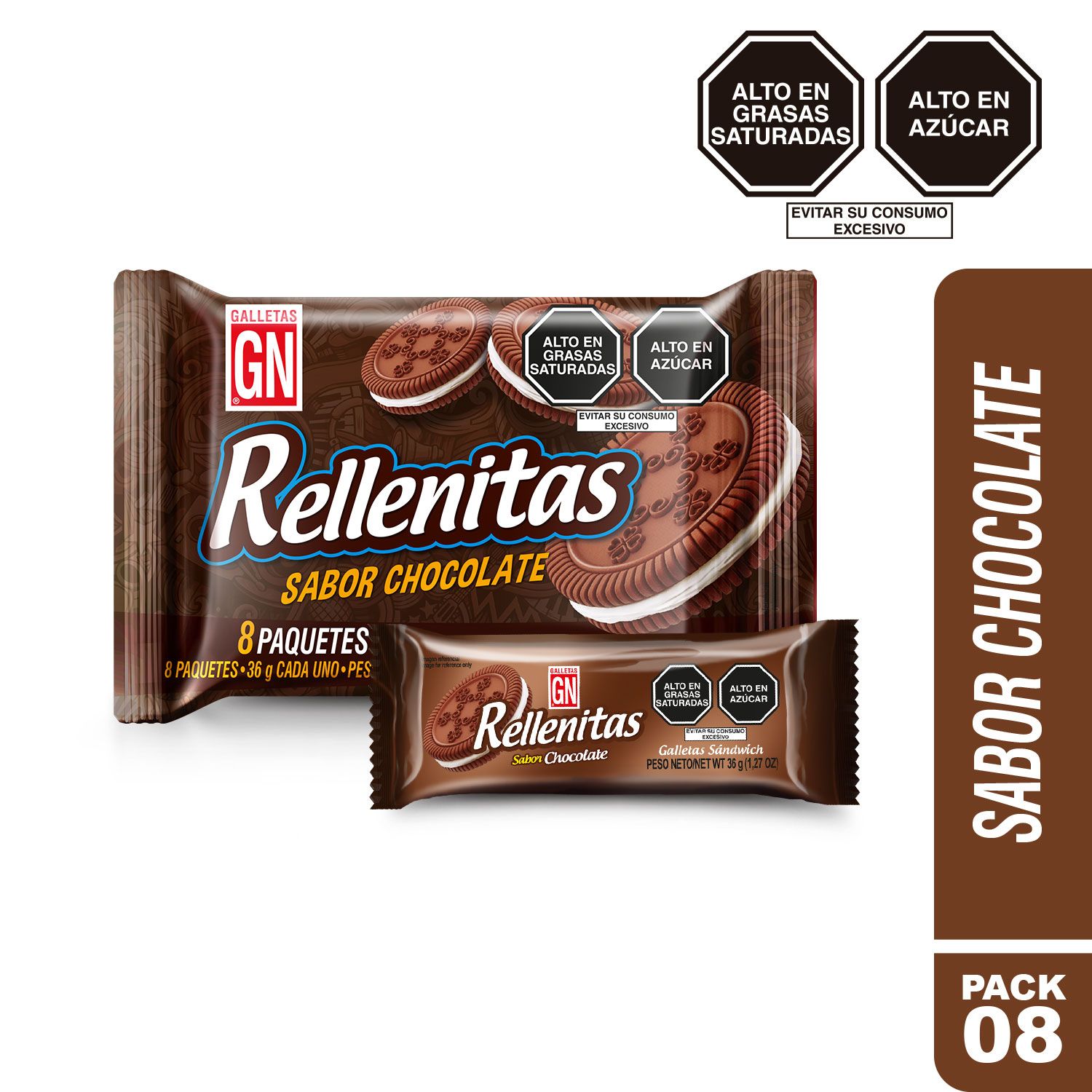 Galletas GN Rellenitas Sabor Chocolate Empaque 8 Und